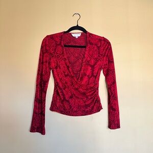 Ronni Nicole Deep Red Floral Blouse
